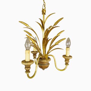 Vintage Wheat Chandelier in Gold Metal, 1950-FWP-2030200