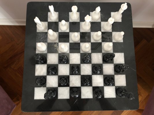 Vintage White and Black Volterra Marble Chess Board, 1950s-OLY-1117654