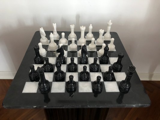 Vintage White and Black Volterra Marble Chess Board, 1950s-OLY-1117654