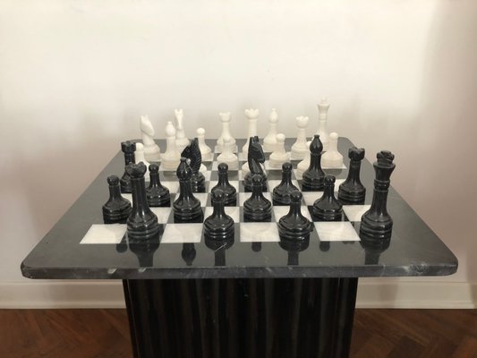 Vintage White and Black Volterra Marble Chess Board, 1950s-OLY-1117654