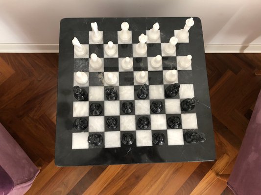 Vintage White and Black Volterra Marble Chess Board, 1950s-OLY-1117654