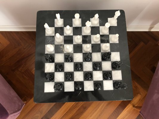 Vintage White and Black Volterra Marble Chess Board, 1950s-OLY-1117654