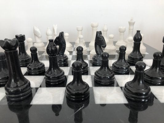 Vintage White and Black Volterra Marble Chess Board, 1950s-OLY-1117654