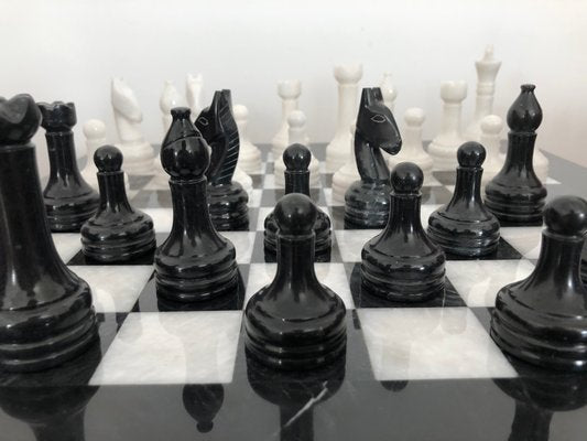 Vintage White and Black Volterra Marble Chess Board, 1950s-OLY-1117654