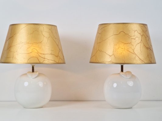 Vintage White Ceramic Apple Table Lamp, 1970s, Set of 2-AXJ-2020584