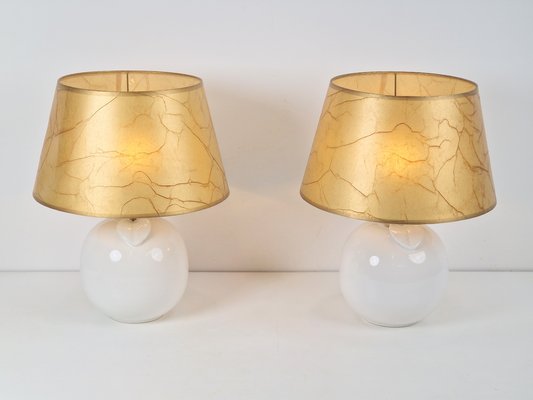 Vintage White Ceramic Apple Table Lamp, 1970s, Set of 2-AXJ-2020584