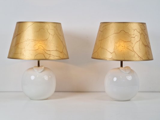 Vintage White Ceramic Apple Table Lamp, 1970s, Set of 2-AXJ-2020584