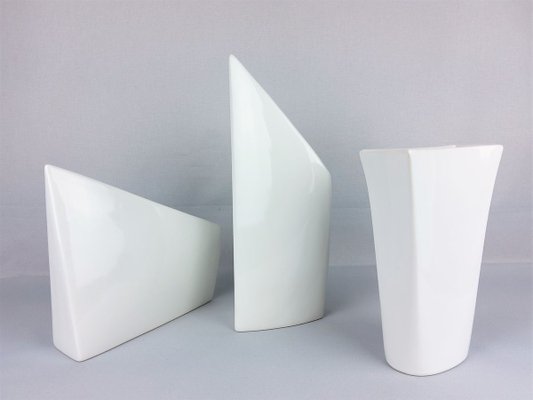 Vintage White Ceramic Vases, Set of 3-YBU-933258