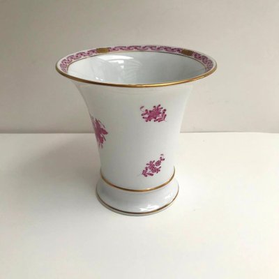 Vintage White Gilding Vase with Pink Flower Pattern by Herend, 1970s-GYX-1293611