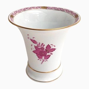 Vintage White Gilding Vase with Pink Flower Pattern by Herend, 1970s-GYX-1293611