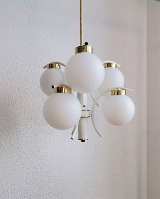 Vintage White & Gold Brass and Glass 6 Sphere Chandelier in Sputnik Style, 1970s-NKJ-1295549