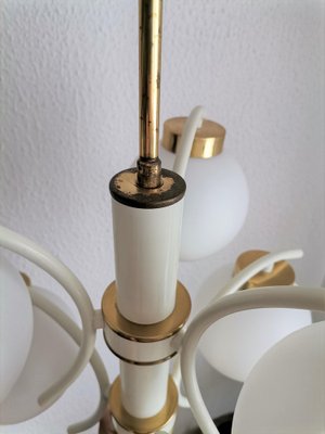 Vintage White & Gold Brass and Glass 6 Sphere Chandelier in Sputnik Style, 1970s-NKJ-1295549