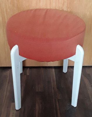 Vintage White Lacquered Beech Stool, 1970s-HOI-693514