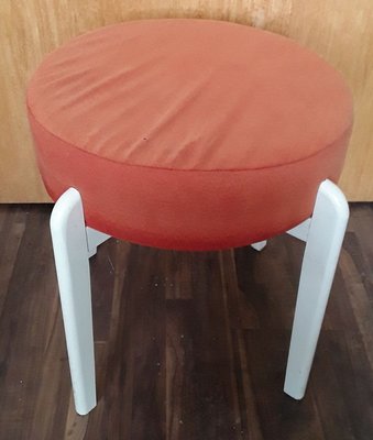 Vintage White Lacquered Beech Stool, 1970s-HOI-693514