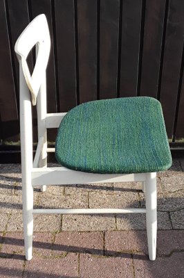 Vintage White Lacquered Wood & Green Wool Dining Chairs, 1970s, Set of 6-HOI-698562