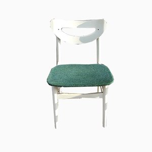 Vintage White Lacquered Wood & Green Wool Dining Chairs, 1970s, Set of 6-HOI-698562