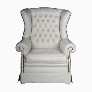 Vintage White Leather Chesterfield Armchair-FLW-1402096