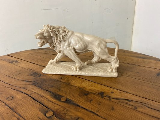 Vintage White Marble Resin Lion Sculpture, 1950s-DE-1790263