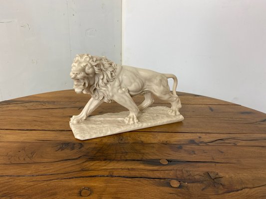 Vintage White Marble Resin Lion Sculpture, 1950s-DE-1790263