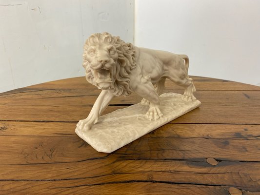 Vintage White Marble Resin Lion Sculpture, 1950s-DE-1790263