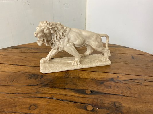 Vintage White Marble Resin Lion Sculpture, 1950s-DE-1790263