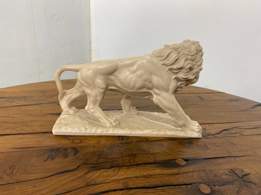 Vintage White Marble Resin Lion Sculpture, 1950s-DE-1790263