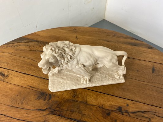 Vintage White Marble Resin Lion Sculpture, 1950s-DE-1790263