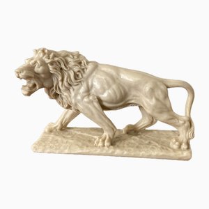 Vintage White Marble Resin Lion Sculpture, 1950s-DE-1790263