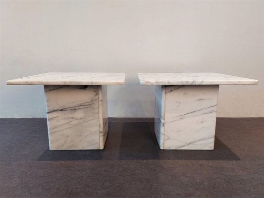 Vintage White Marble Square Side Table-NV-1162044