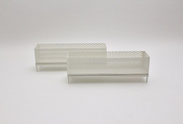 Vintage White Metal Jardinieres, 1950s, Set of 2-NB-737596