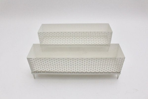 Vintage White Metal Jardinieres, 1950s, Set of 2-NB-737596