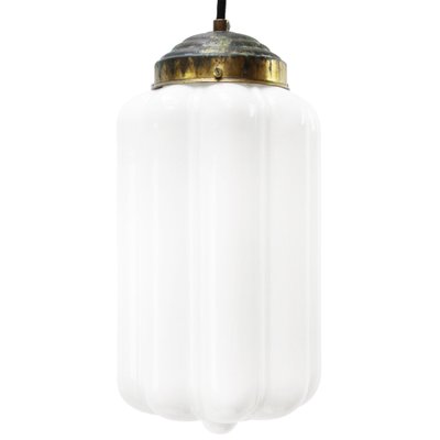 Vintage White Opaline Glass and Brass Pendant Lamp-BLS-714502