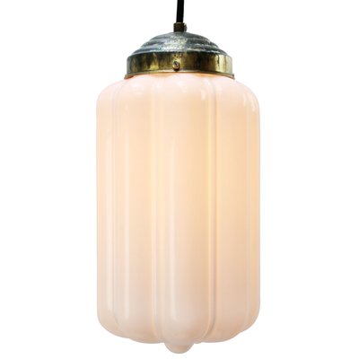 Vintage White Opaline Glass and Brass Pendant Lamp-BLS-714502