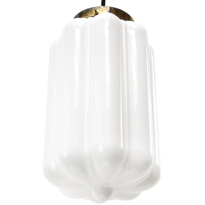 Vintage White Opaline Glass and Brass Pendant Lamp-BLS-714502