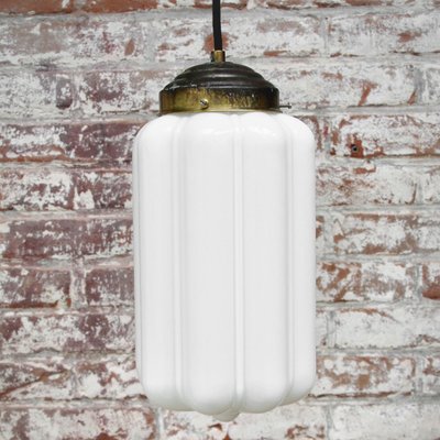 Vintage White Opaline Glass and Brass Pendant Lamp-BLS-714502