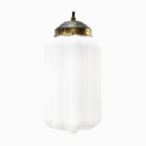 Vintage White Opaline Glass and Brass Pendant Lamp-BLS-714502