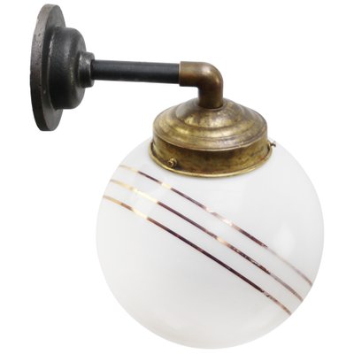 Vintage White Opaline Glass, Brass & Cast Iron Wall Light-BLS-1811536