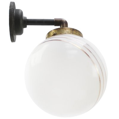 Vintage White Opaline Glass, Brass & Cast Iron Wall Light-BLS-1811536