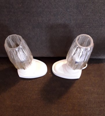 Vintage White Plastic Bedside Lamps with Clear Relief Glass Screen, 1980s, Set of 2-HOI-1279218