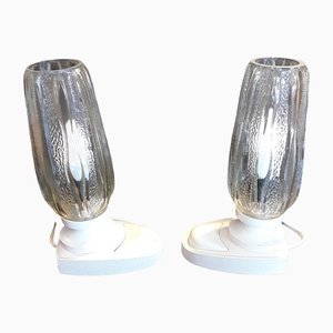 Vintage White Plastic Bedside Lamps with Clear Relief Glass Screen, 1980s, Set of 2-HOI-1279218