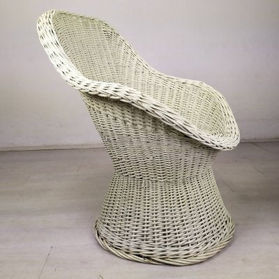 Vintage White Rattan Armchair and Table, Set of 2-EAD-1324075