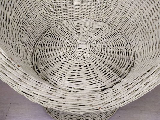 Vintage White Rattan Armchair and Table, Set of 2-EAD-1324075