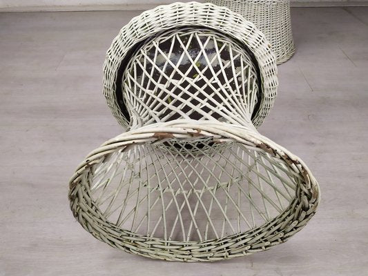 Vintage White Rattan Armchair and Table, Set of 2-EAD-1324075