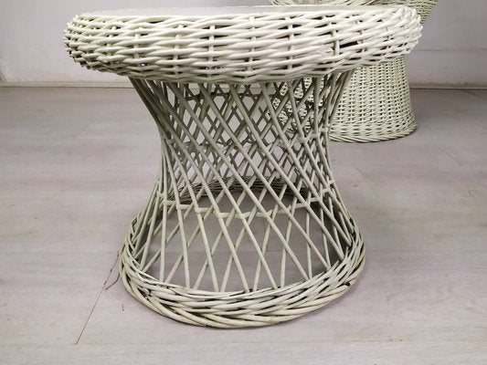 Vintage White Rattan Armchair and Table, Set of 2-EAD-1324075