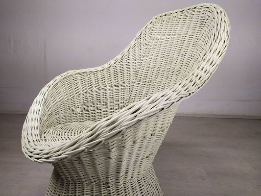 Vintage White Rattan Armchair and Table, Set of 2-EAD-1324075