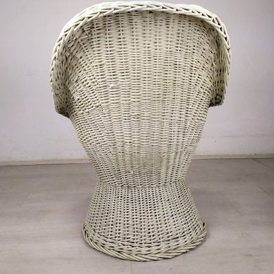 Vintage White Rattan Armchair and Table, Set of 2-EAD-1324075