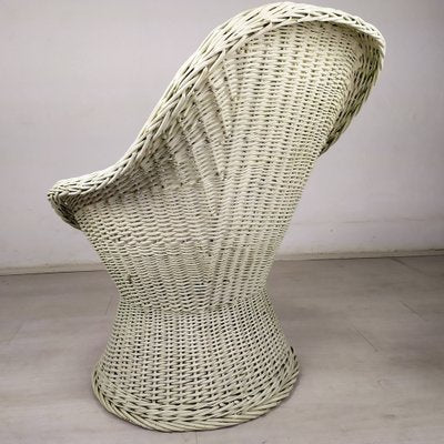 Vintage White Rattan Armchair and Table, Set of 2-EAD-1324075