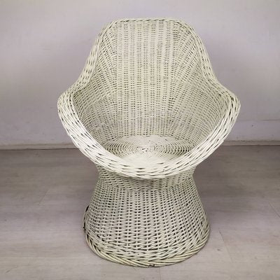 Vintage White Rattan Armchair and Table, Set of 2-EAD-1324075