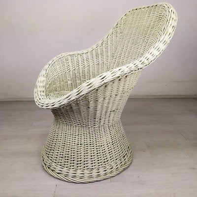 Vintage White Rattan Armchair and Table, Set of 2-EAD-1324075