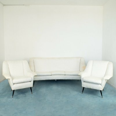 Vintage White Sofas by Ico Luisa Parisi, 1960s, Set of 3-ZLY-725961